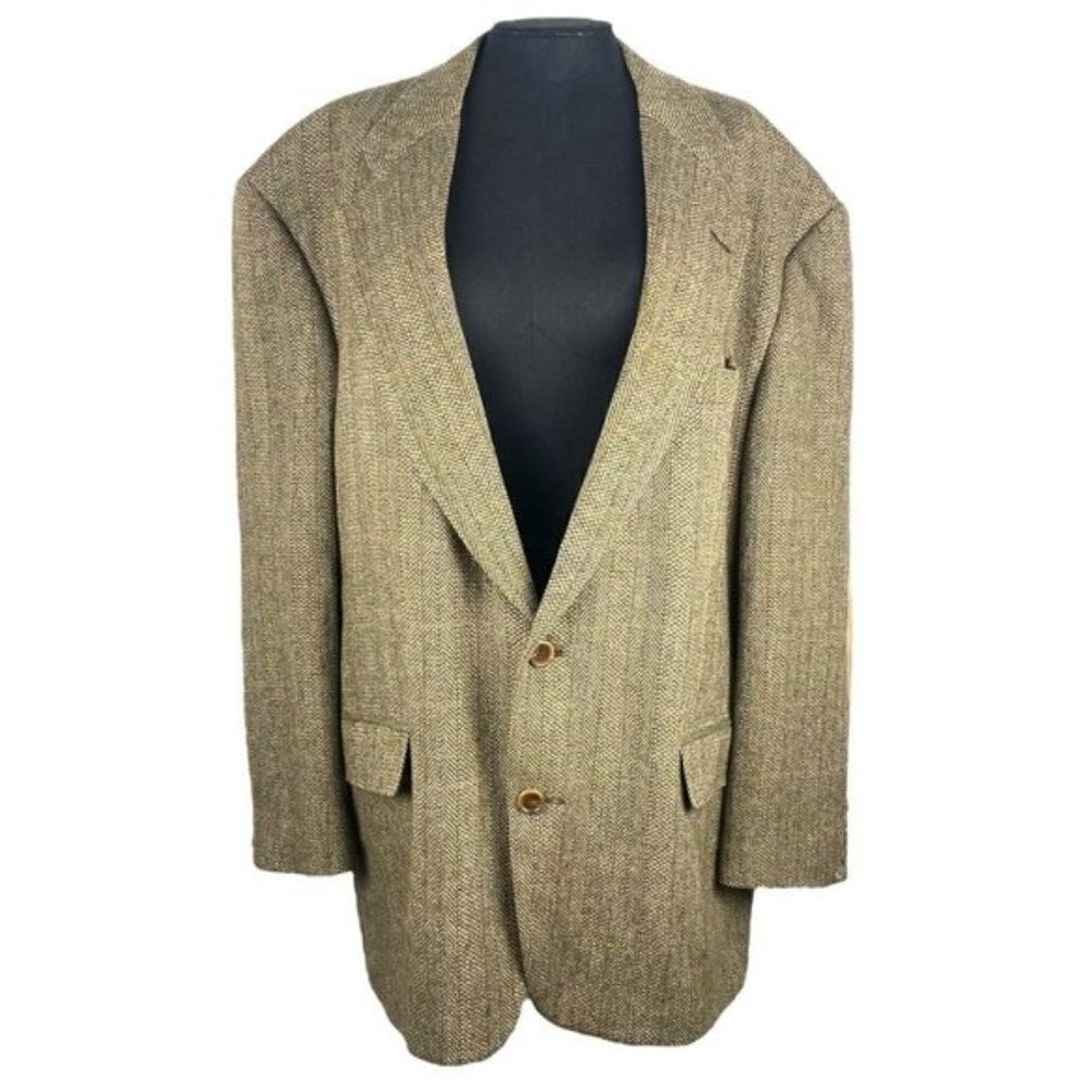 Evan Picone Sterns Mens Vintage Sport Coat Jacket Brown Wool Herringbone 41 R